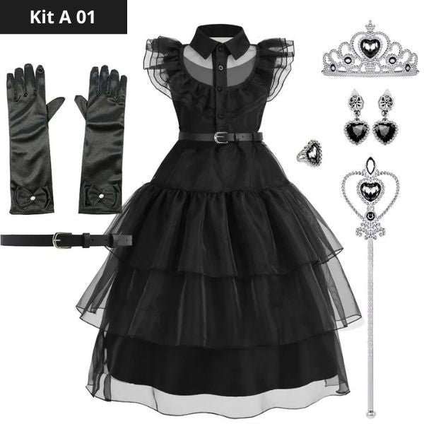 Wednesday Addams-kostuumset voor meisjes - Perfect voor Halloween. 