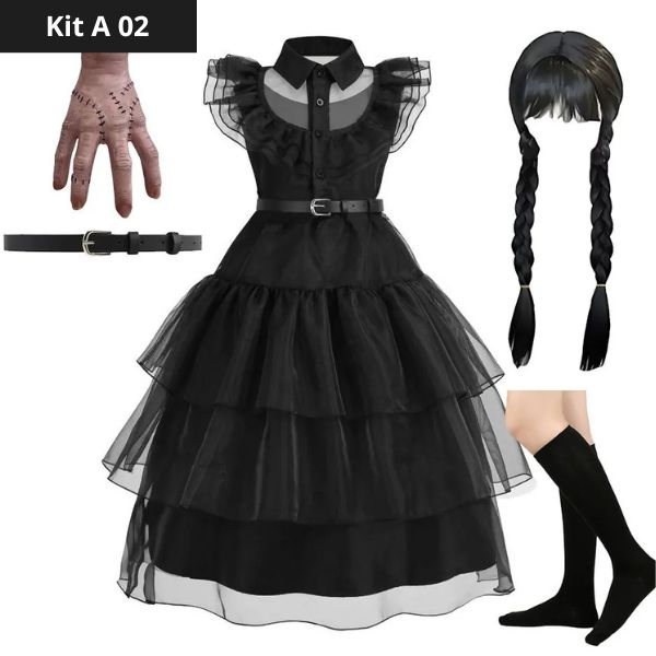 Wednesday Addams-kostuumset voor meisjes - Perfect voor Halloween. 