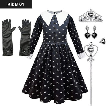 Wednesday Addams-kostuumset voor meisjes - Perfect voor Halloween. 